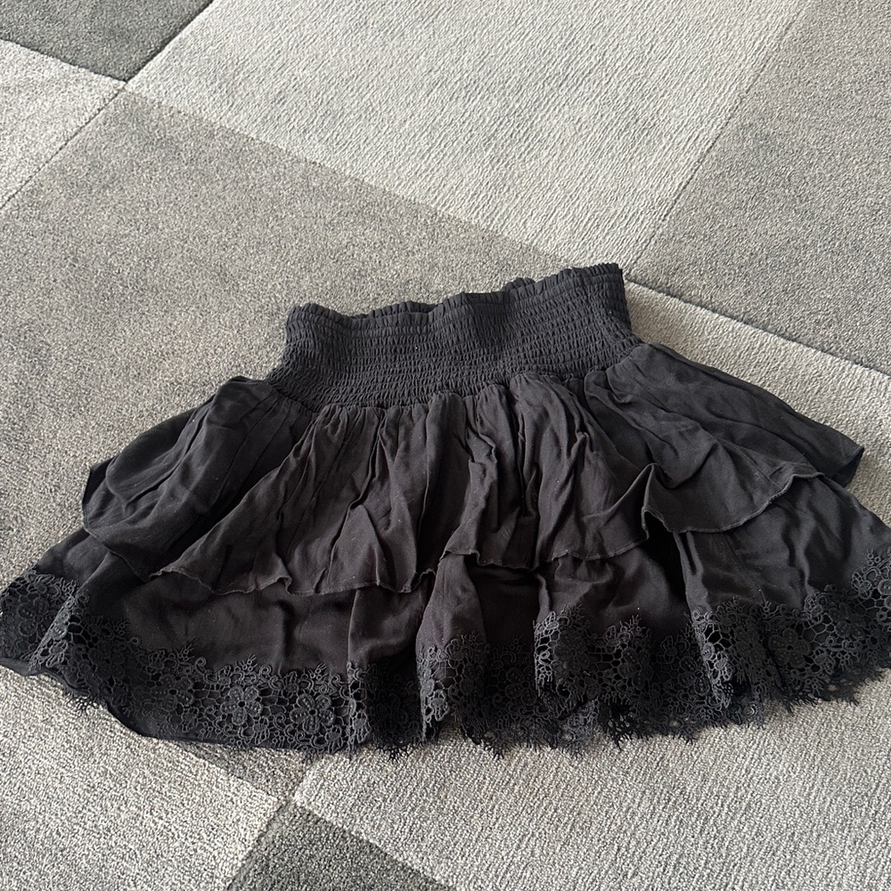 Katie J NYC Black Ruffled Lace Skater Skirt size M